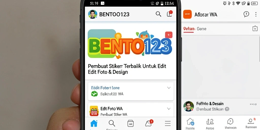 Antarmuka BENTO123 untuk pembuat stiker WA yang intuitif dan menarik.