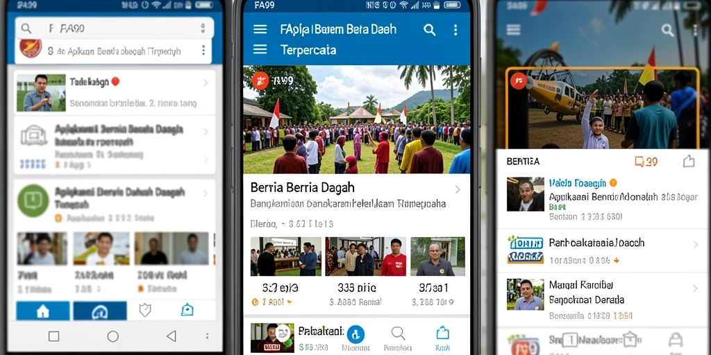 Tampilan antarmuka utama aplikasi FA99 dengan berita daerah terkini.