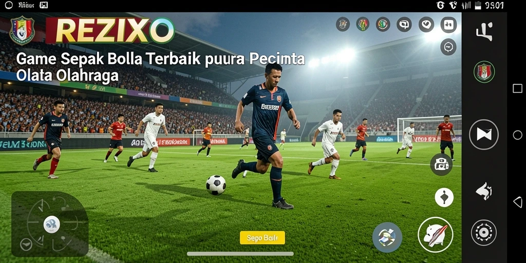 Tampilan antarmuka REZIXO yang menarik dengan elemen sepak bola.