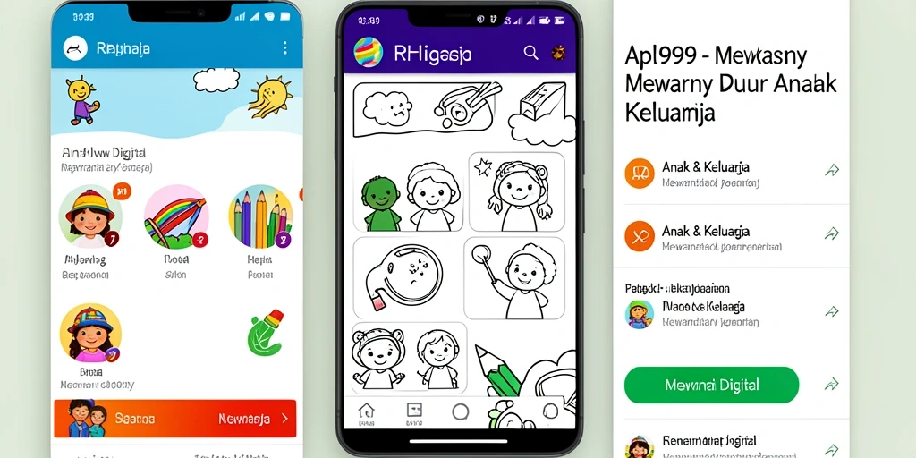 Antarmuka aplikasi Mewarnai Digital RR999 yang mudah digunakan dan menarik.